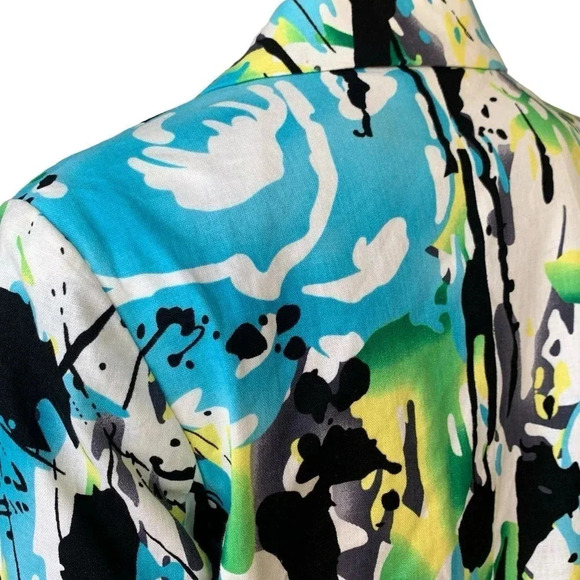 Cato Linen Blend 3/4 Sleeve Buttoned Blazer Fitted Jacket Size 14P Watercolor - Picture 11 of 16